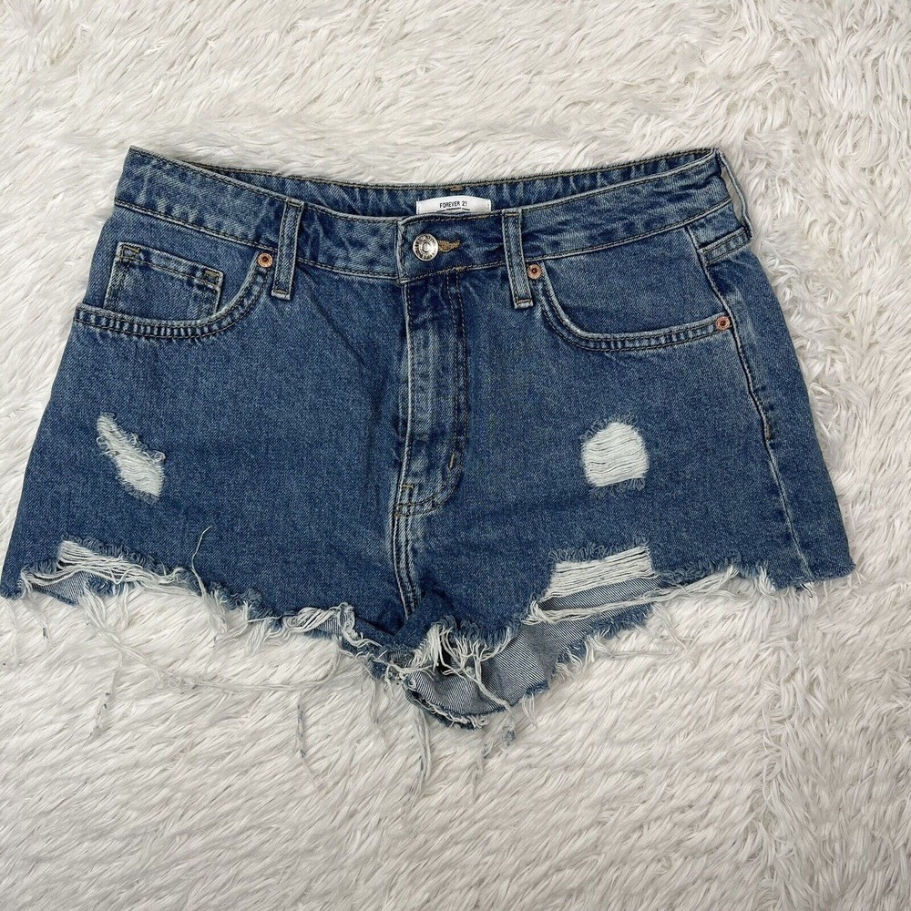 Forever 21 Women’s Short Shorts Denim/Blue Size 28 Ripped/Distressed‎